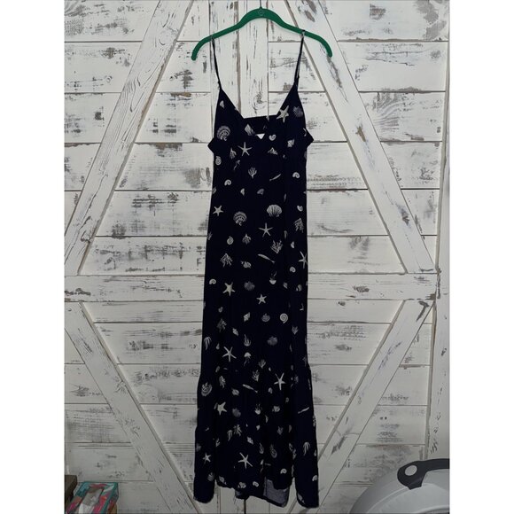 A New Day - Open Back Maxi Dress Medium- Navy Blue Seashell Print Sundress NWT - Picture 4 of 9